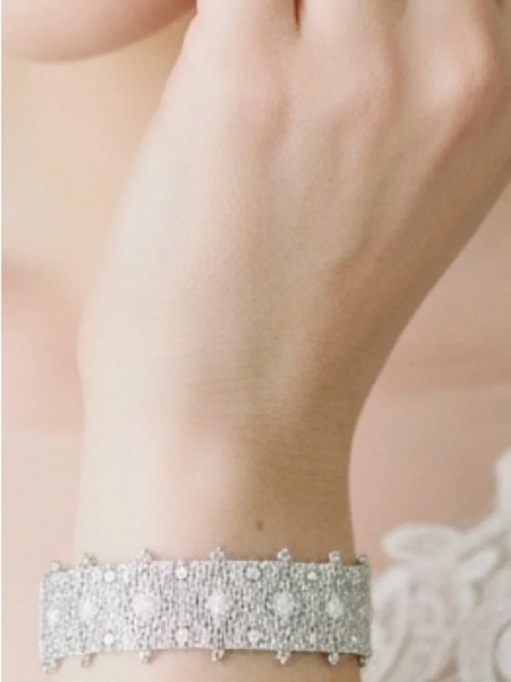 Woven Cream Silver Seed Bead Cuff Bracelet – Bridal Jewelry, Rhodium Clasp - Picture 11 of 11